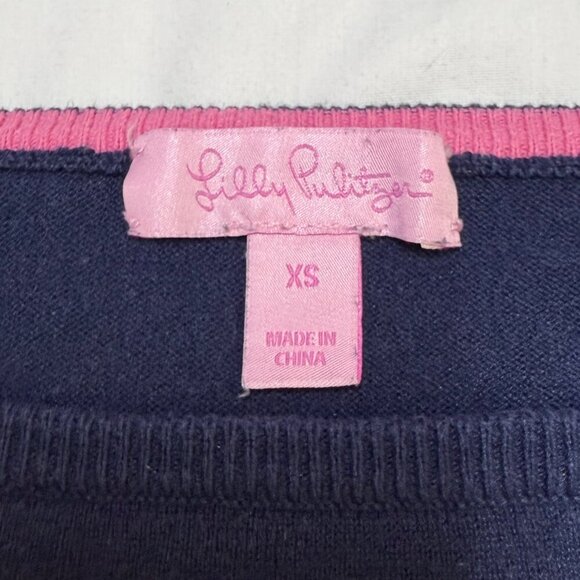 Lilly Pulitzer Navy Blue Palm Tree Sweater Women’s XS Long Sleeve Cotton Blend - Picture 3 of 8